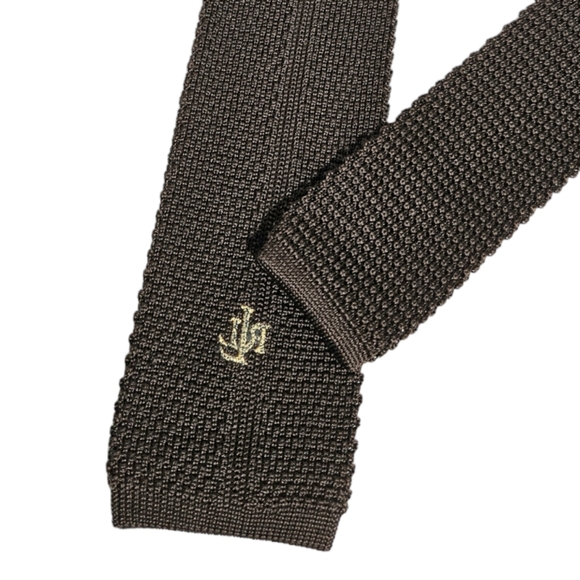 LAUREN RALPH LAUREN Solid Brown Logo Knit Silk LUXURY Slim Tie ITALY - Picture 5 of 5